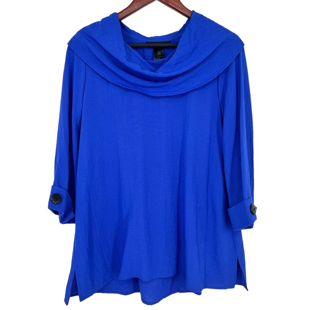 NEW NWOT Ali Miles Small Wearable Art to Wear Blue Artsy Blouse Shirt Top